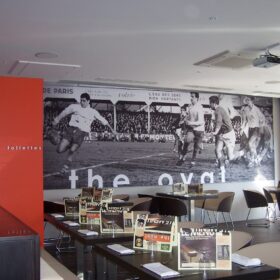 Futball inspired wall graphic at restaurant