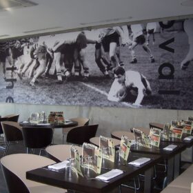 Rugby inspired wall graphic at restaurant