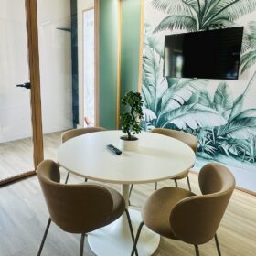 Nature themed wall graphic in meeting room