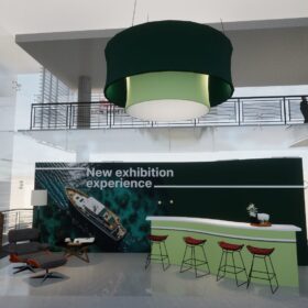 3d rendering of wall graphic and overhead display