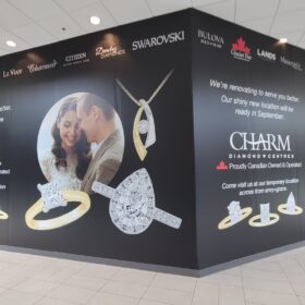 Wall coverings for store at shopping mall during construction